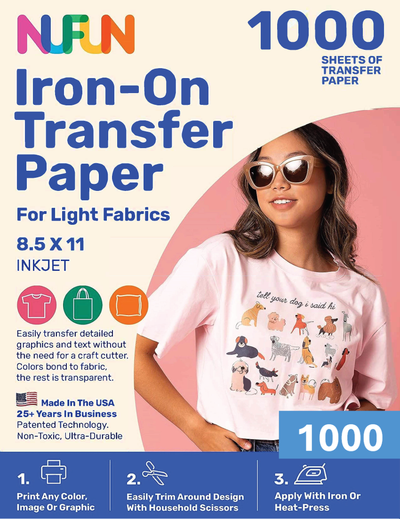 InkJet Printable Transfer Paper for Light Fabrics 8.5"x11" (S421)